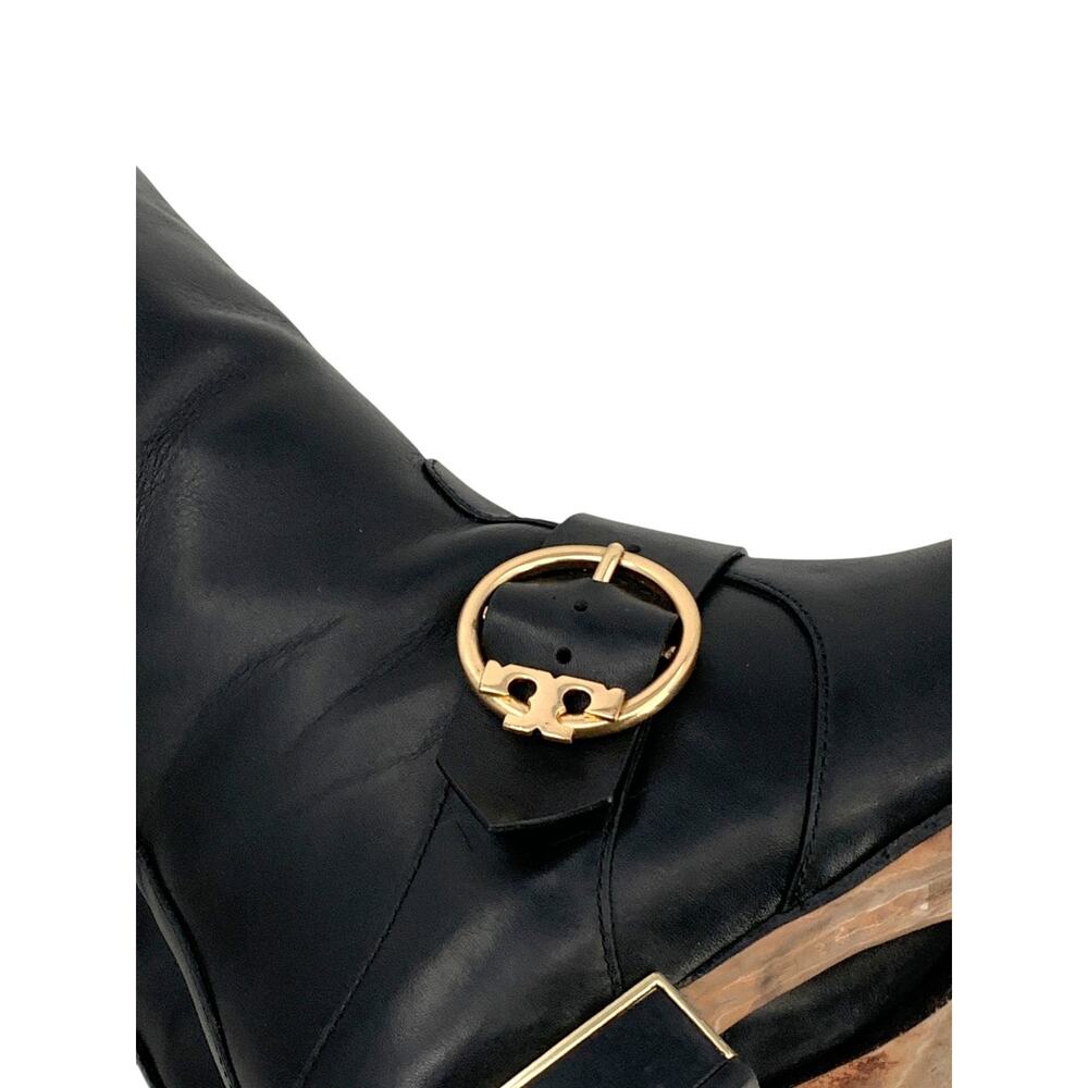 Tory Burch SOFIA BUCKLED Logo Knee High Riding Boot Flat Equestrian 7M Black - Picture 7 of 8
